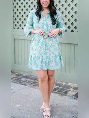 Marigold by Victoria Dunn Darcy DRESS in BUTTERFLY REVERIE. LargeNWT Rattan belt